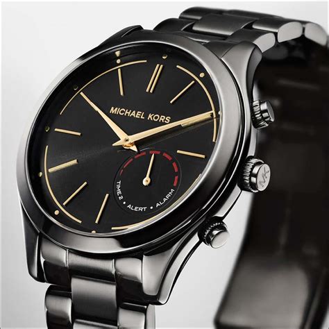 michael kors access slim runway black tone hybrid smartwatch|mk runway smartwatch.